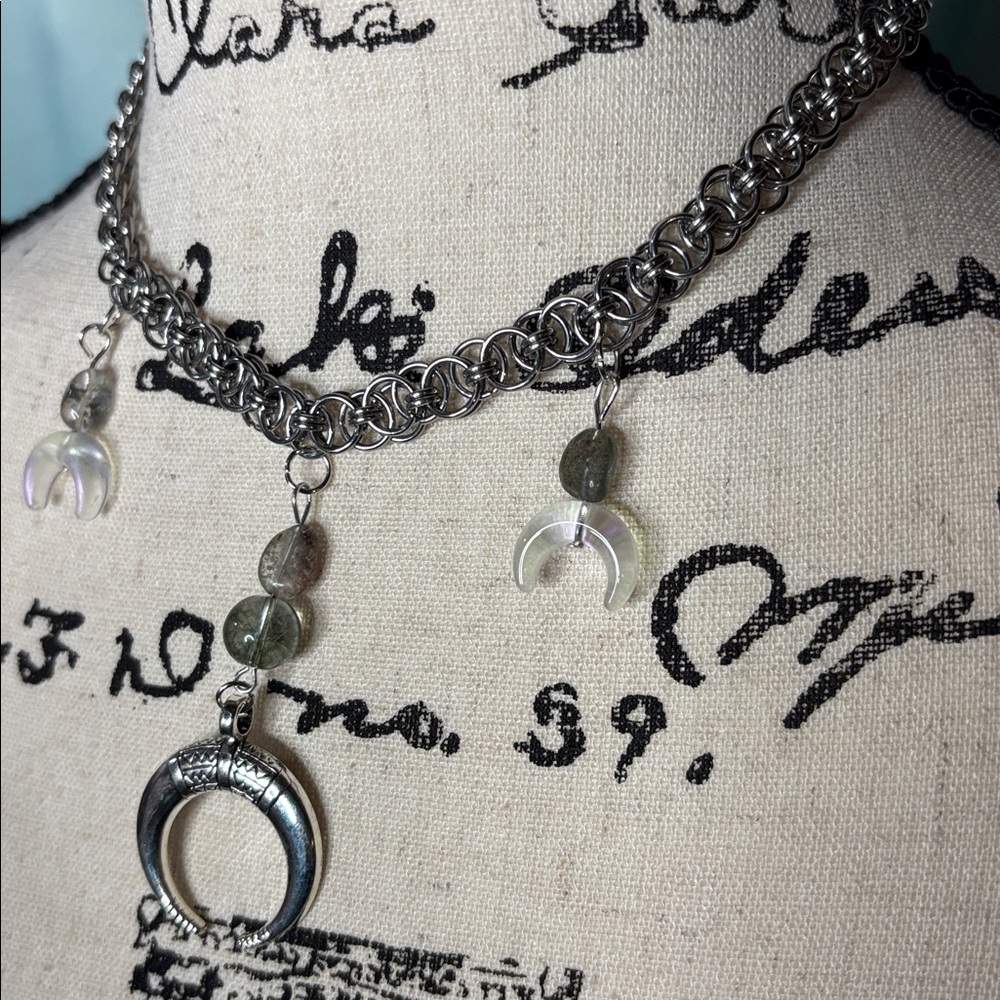 Handmade Stainless Steel Chainmail Choker | Phantom Quartz Gothic Dark Boho - Picture 4 of 7